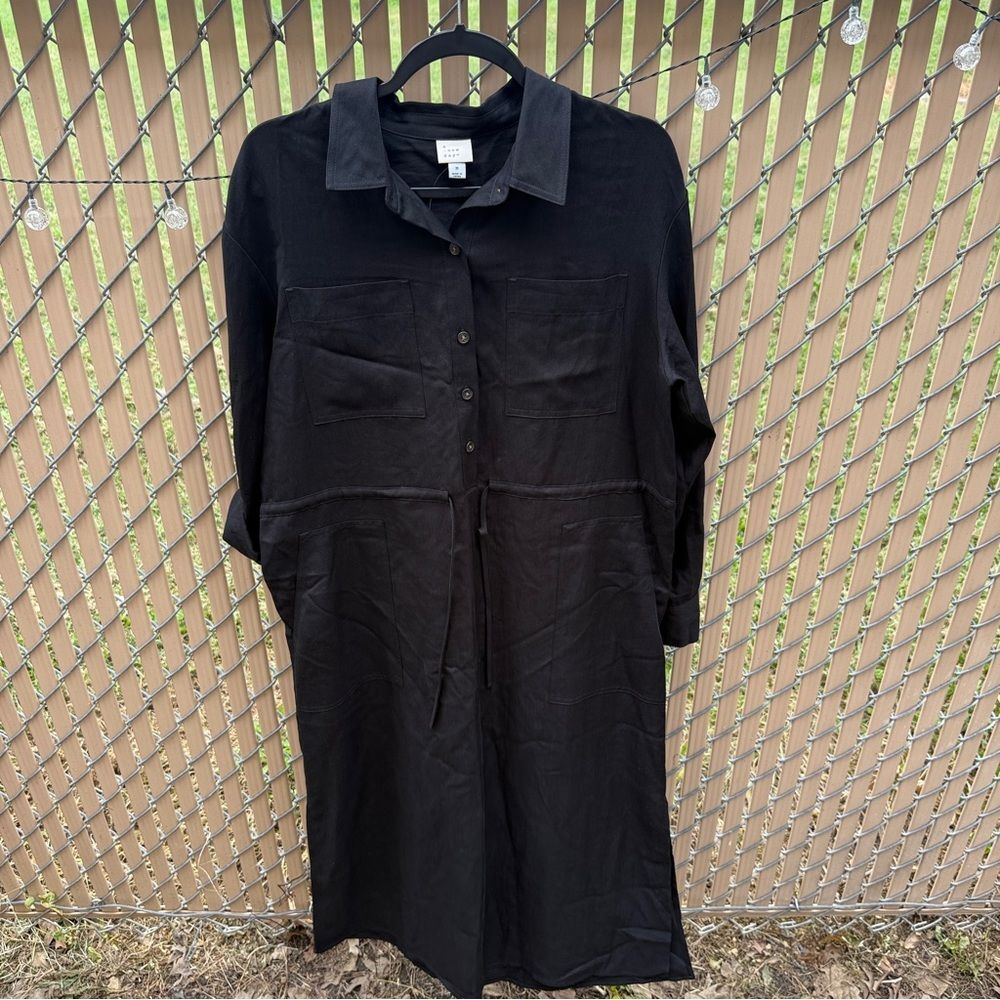 NWOT A New Day Women's Long Sleeve Utility Midi Shirtdress Black Size M